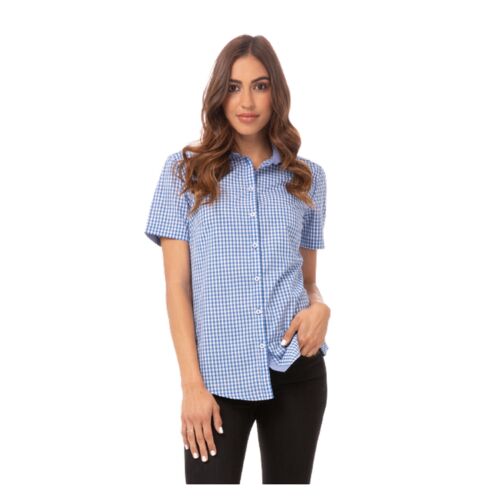 Womens Modern Gingham Short Sleeve Dress Shirt Thumbnail