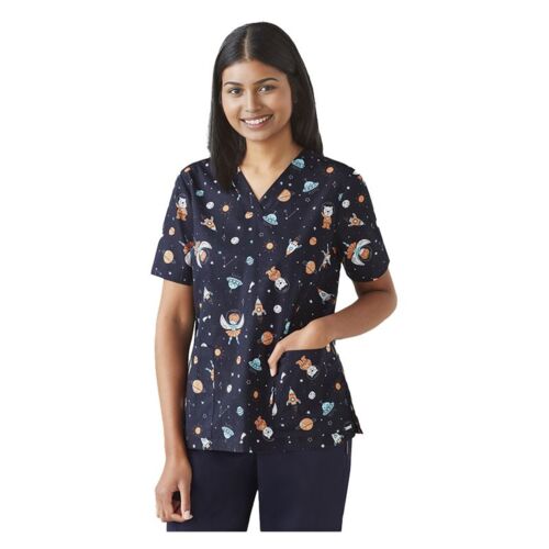 Womens Printed Space Party Scrub Top Thumbnail