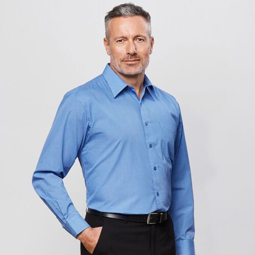 Mens Micro Check Long Sleeve Shirt Thumbnail