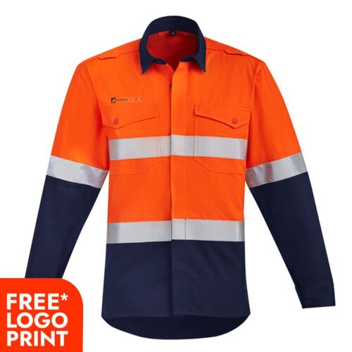 Mens Orange Flame Hi Vis  Hoop Taped Open Front Spliced Shirt  Thumbnail
